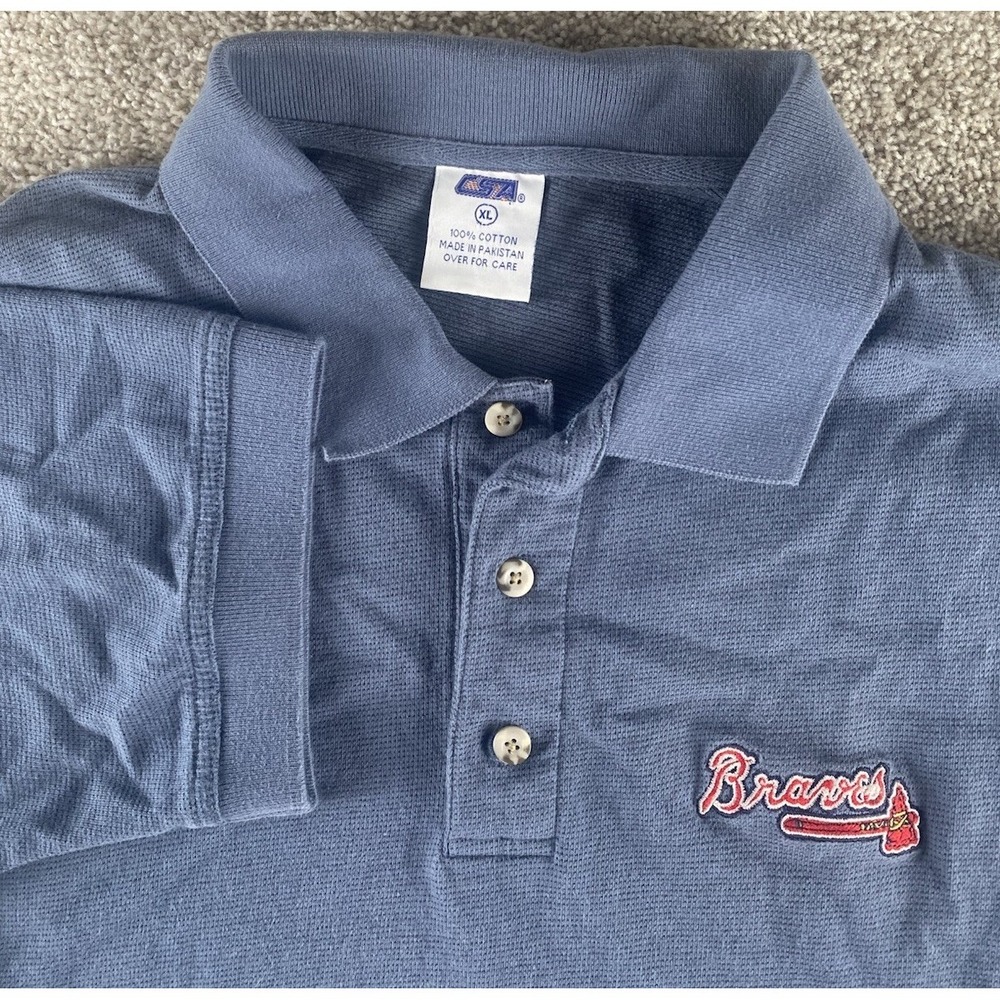 VTG CSA Atlanta Braves Blue Polo Shirt Cotton MLB Preppy Baseball Game Mens XL